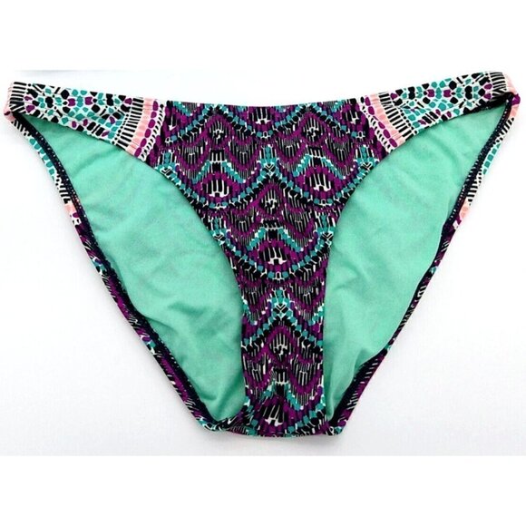 Athleta High Cut Bikini Bottom Size M Purple Turquoise Boho Print Cheeky - Picture 1 of 8
